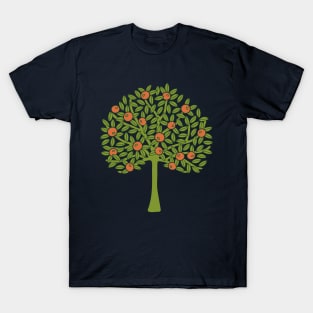 ORANGERIE Citrus Fruit Orange Tree Grove Tropical Botanical in Vintage 1970s Avocado Green and Burnt Orange on Dark Green - UnBlink Studio by Jackie Tahara T-Shirt